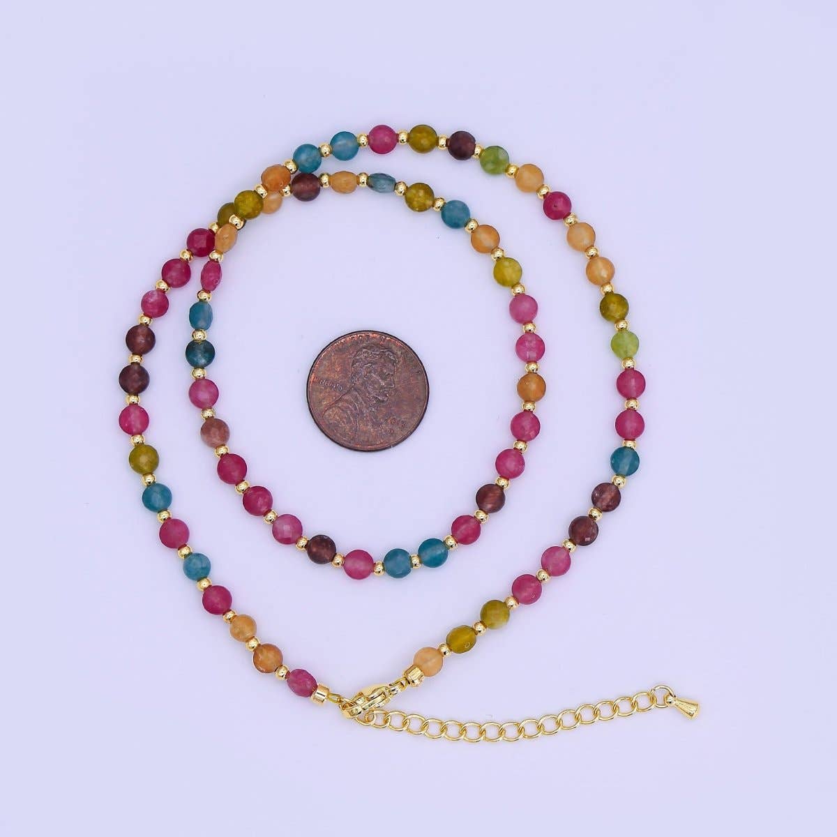 Multicolor Natural Gemstone Round Bead Necklace