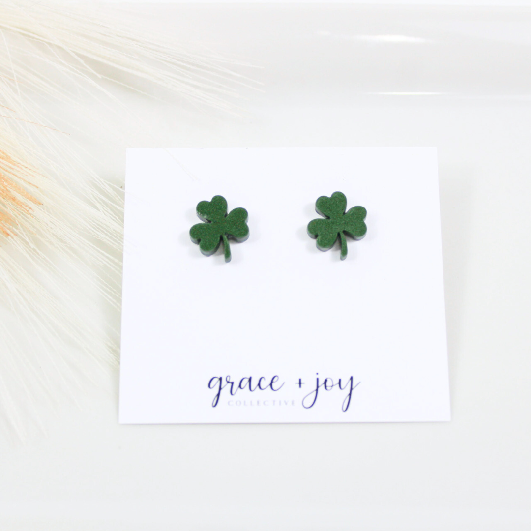 Green Shimmer Shamrock Earrings - St Patty's Day image 0