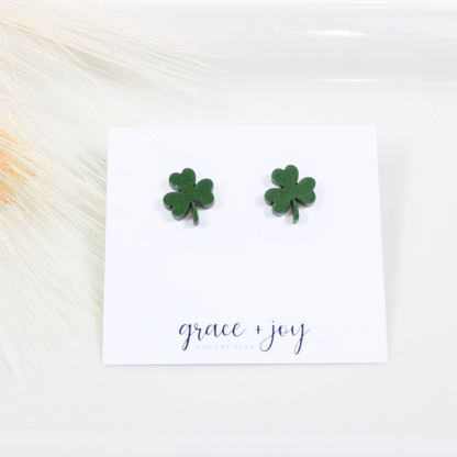 Green Shimmer Shamrock Earrings - St Patty's Day image 0
