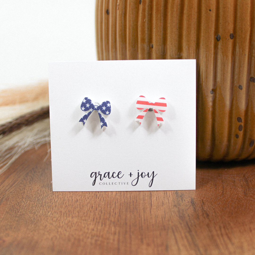 US Flag Bow Earrings -Studs image 2