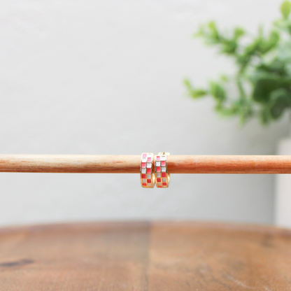 Checkered Hoop Earring - high quality gold filled image 4