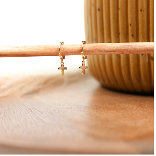 Cross Hoop Earring-  Gold filled or Sterling Silver image 0