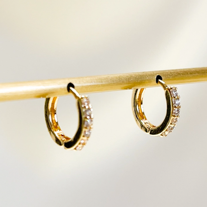 Paved Dainty Huggie Hoop Earrings - 18k gold plated image 3