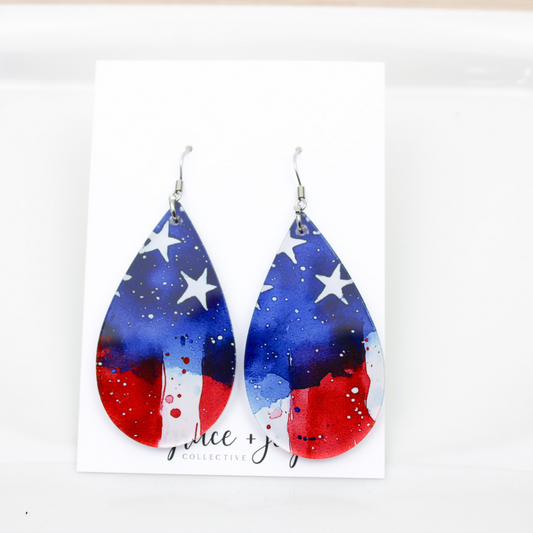 Watercolor Red White and Blue Flag Earrings - Dangle image 0