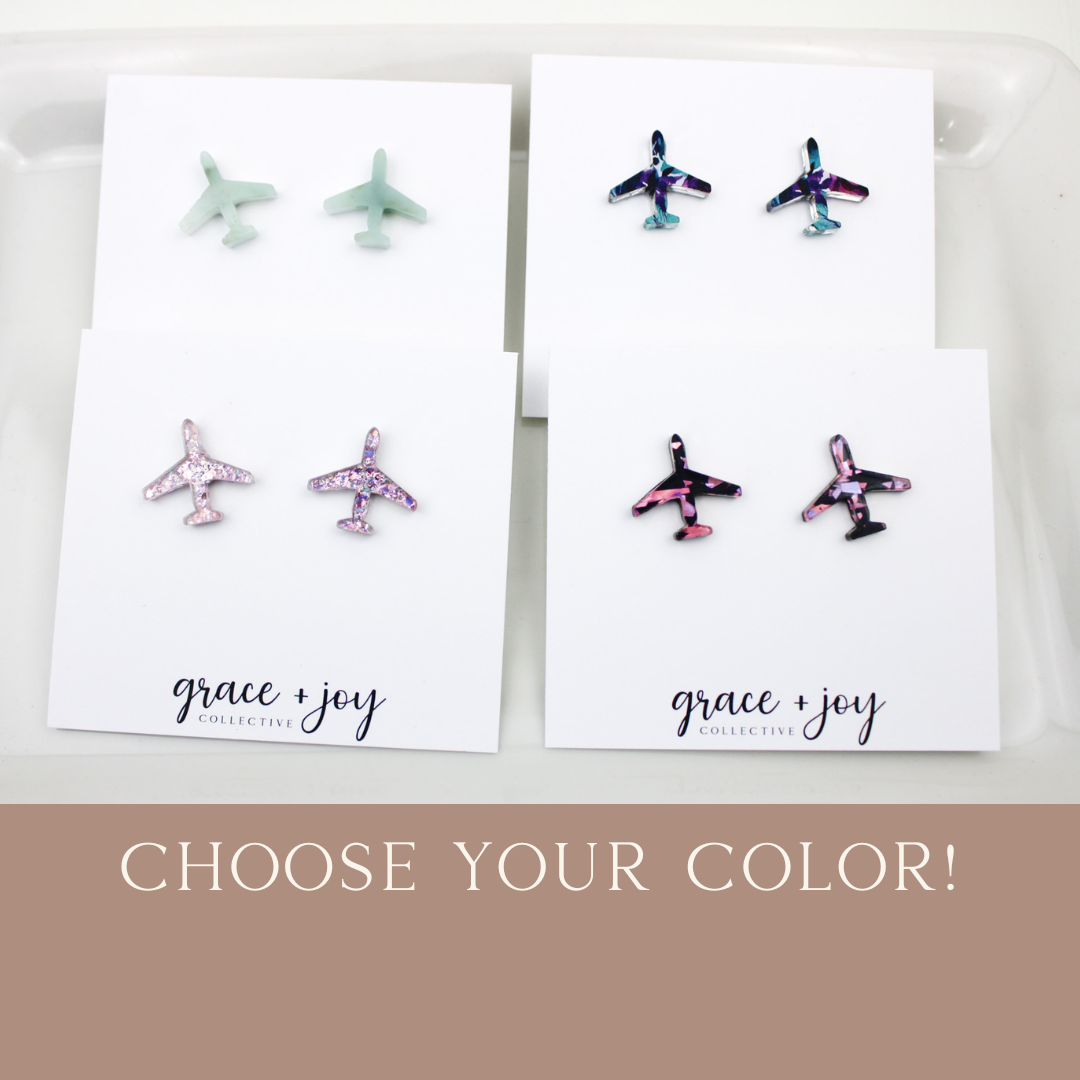 Airplane Stud Earrings -Studs Acrylic Plane image 0