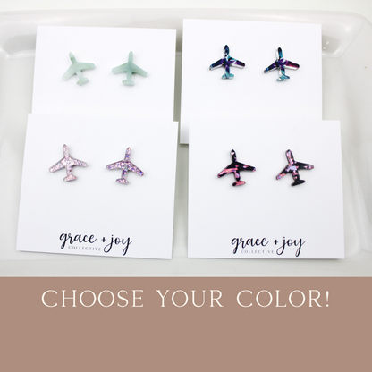 Airplane Stud Earrings -Studs Acrylic Plane image 0