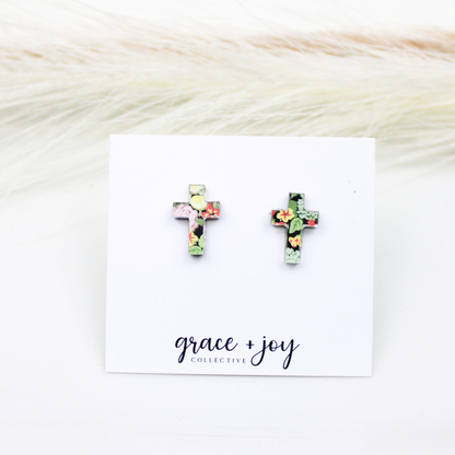 Floral Cross Earrings -Studs image 0