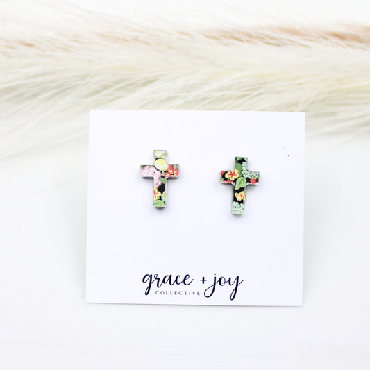 Floral Cross Earrings -Studs image 0