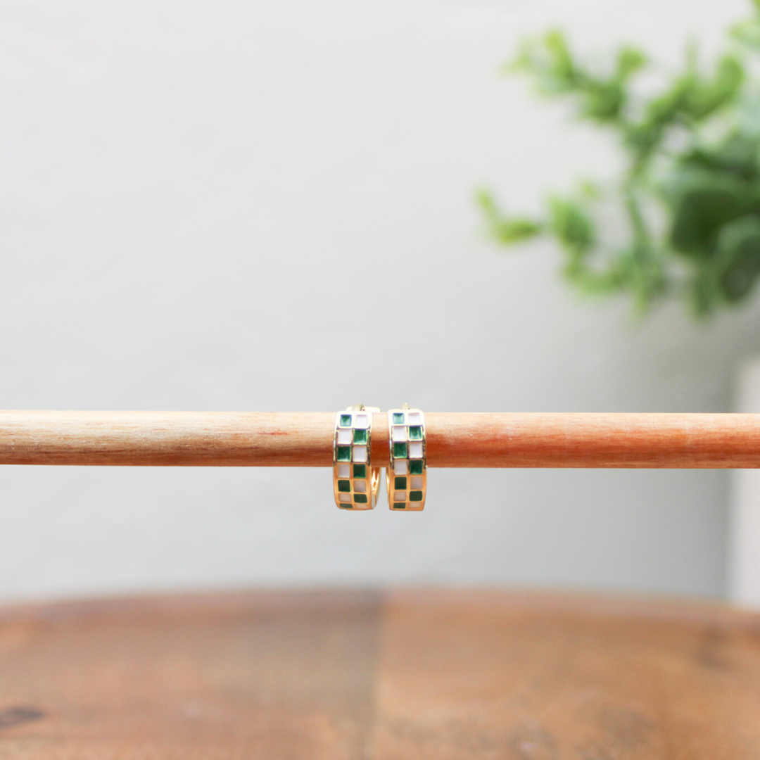 Checkered Hoop Earring - high quality gold filled image 5
