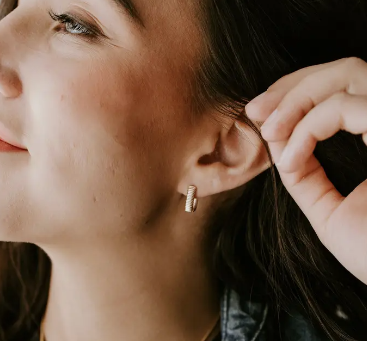 Gold Pleated Huggie Hoop Earring -18k gold filled image 3