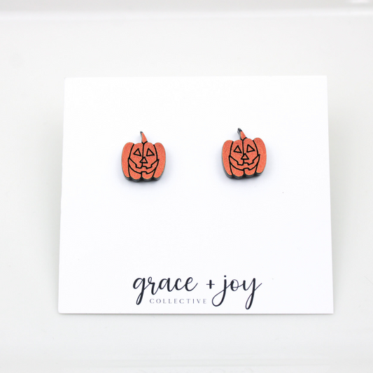 Jack O Lantern Pumpkin Earrings -Studs image 0