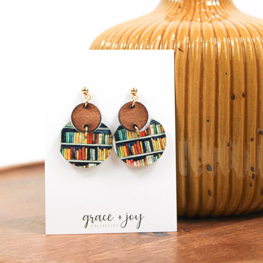 Bookshelf Earrings - Dangle Book earrings image 1