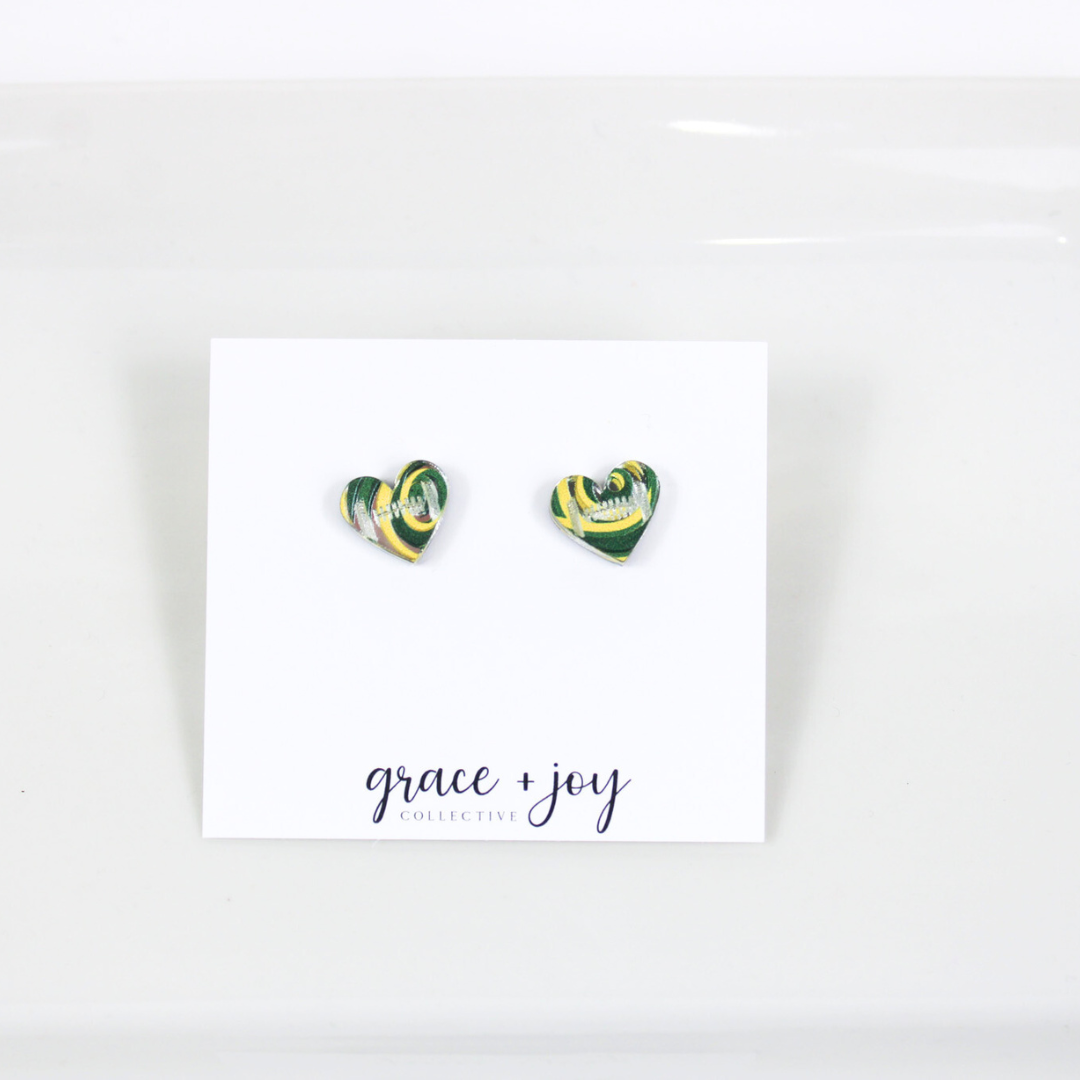 Green Bay Packer Football Heart Earrings - Stud image 0