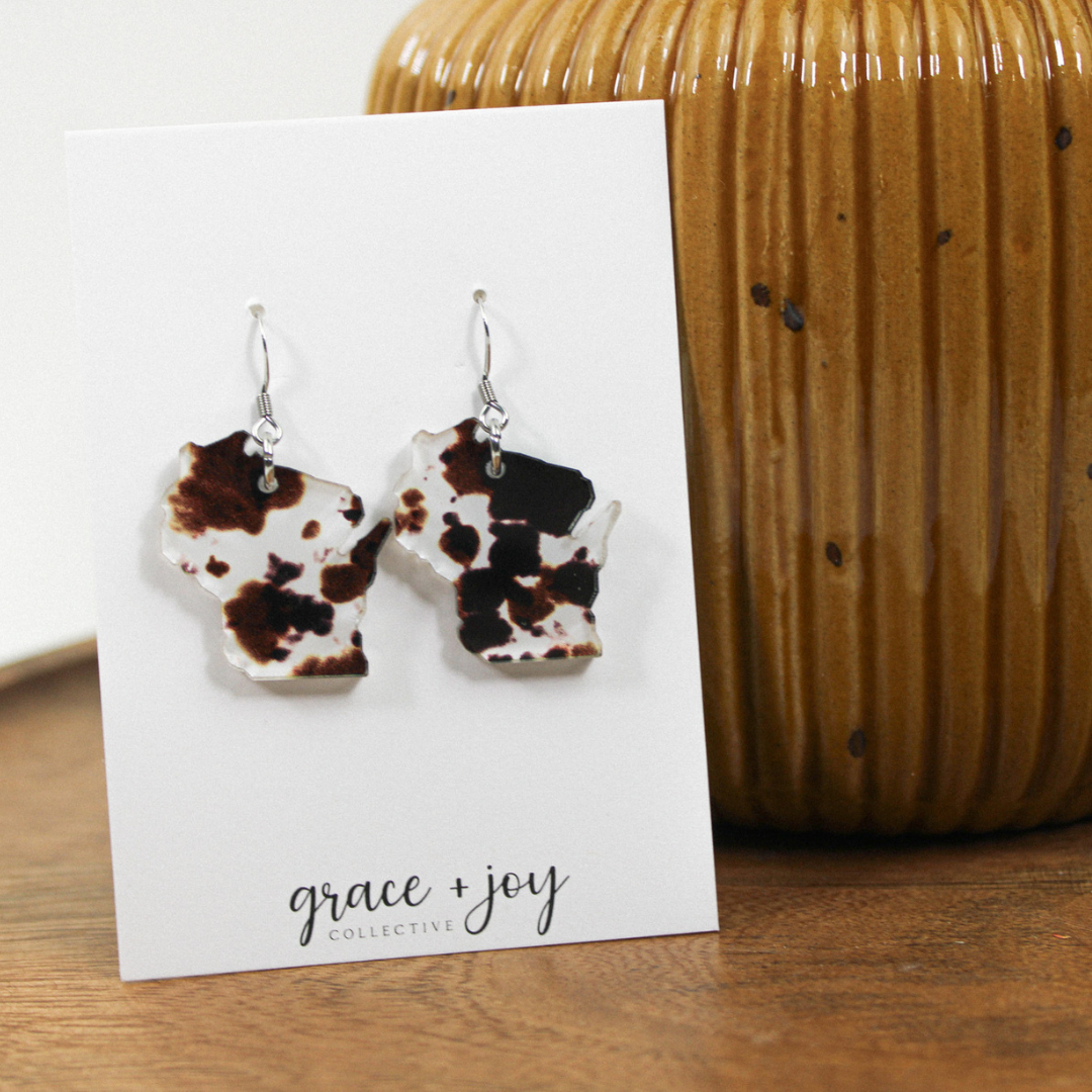 Cow Print Wisconsin Earrings -Dangles image 1