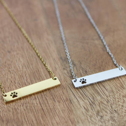 Personalized Horizontal Pet Paw Bar Necklace - Gold or Silver image 4