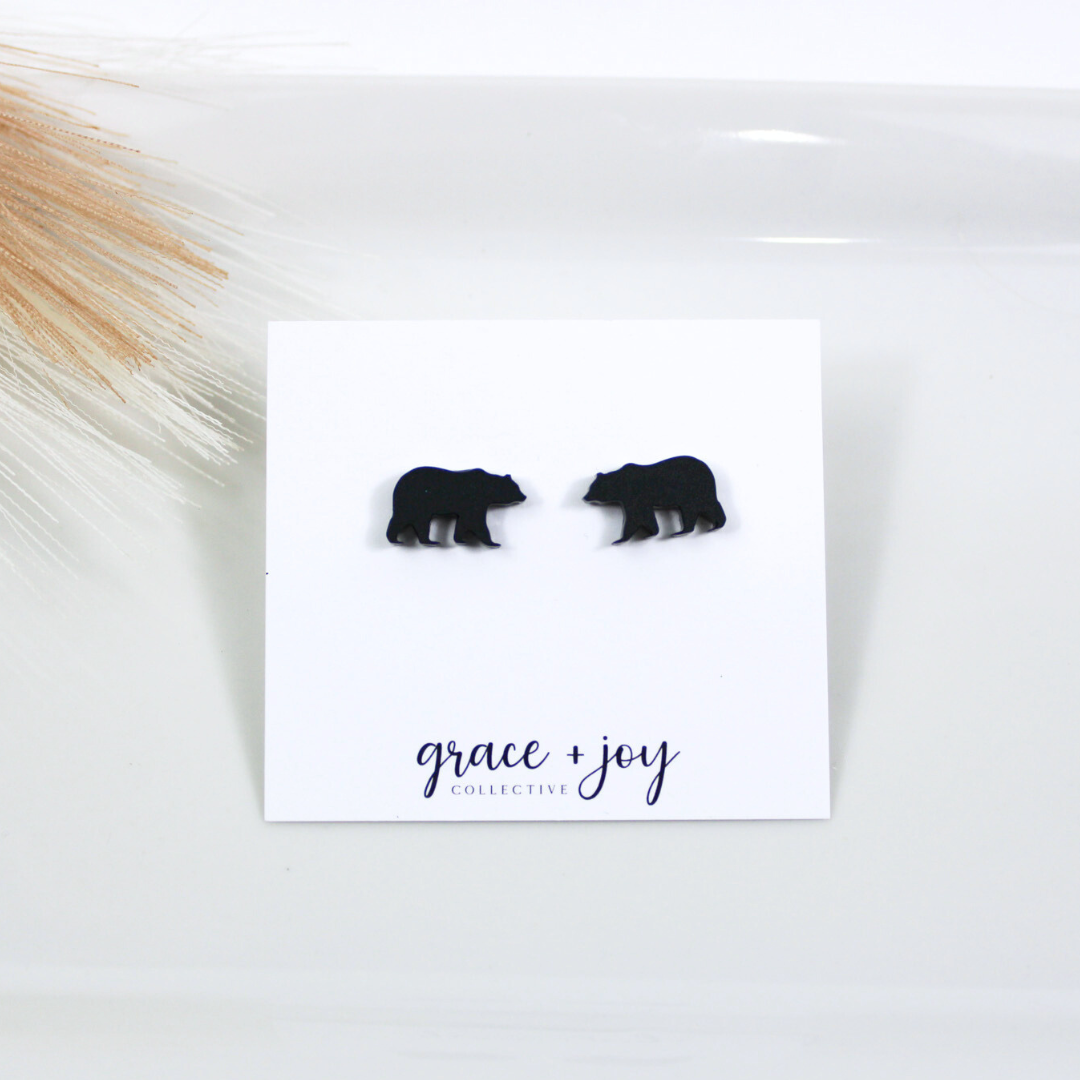 Black Bear Earrings -Studs image 0