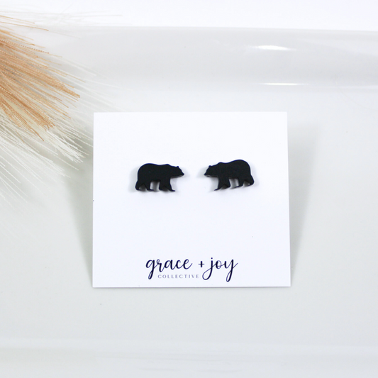 Black Bear Earrings -Studs image 0