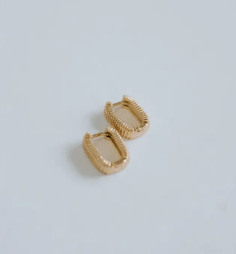 Gold Pleated Huggie Hoop Earring -18k gold filled image 1