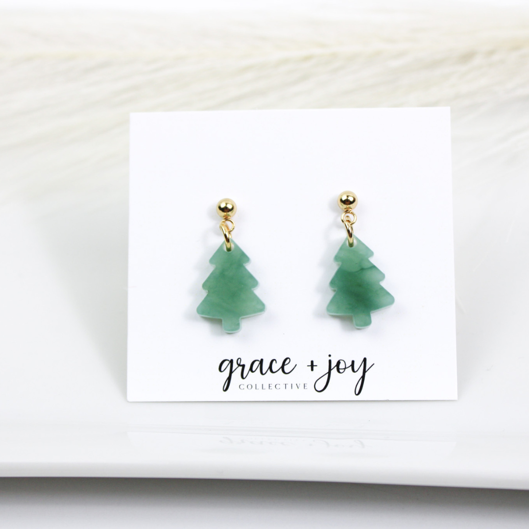 Jade Green Mini Christmas Tree Earrings image 2