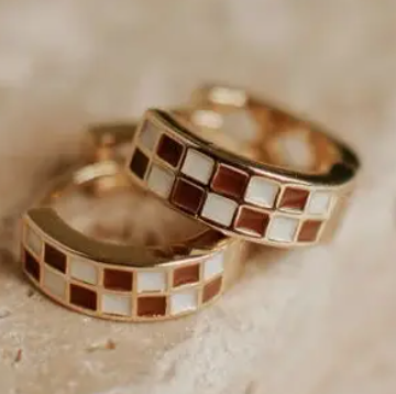 Checkered Hoop Earring - high quality gold filled image 12