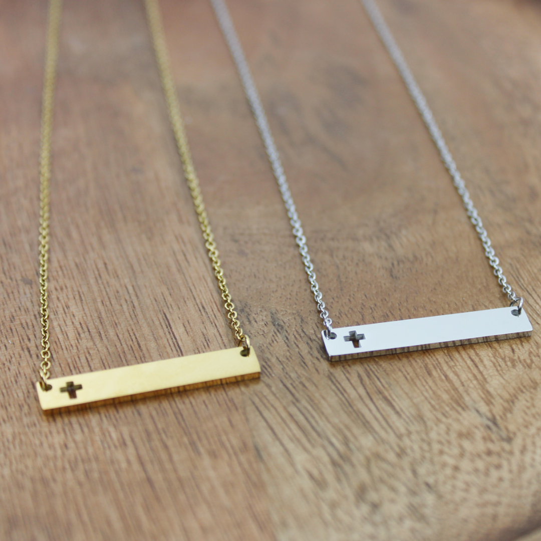 Personalized Horizontal Cross Bar Necklace - Gold or Silver image 1