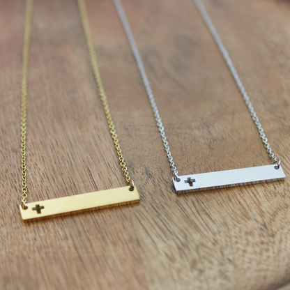 Personalized Horizontal Cross Bar Necklace - Gold or Silver image 1