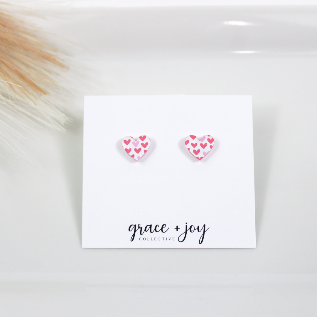 Pink Heart Earrings -Studs image 0
