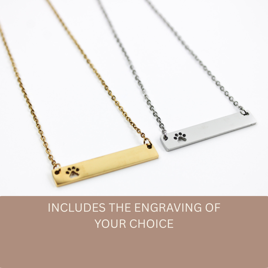 Personalized Horizontal Pet Paw Bar Necklace - Gold or Silver image 0