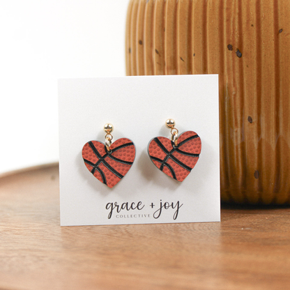 Basketball Heart Earrings -Dangles image 0