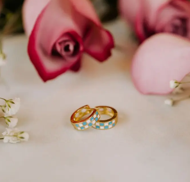 Checkered Hoop Earring - high quality gold filled image 13