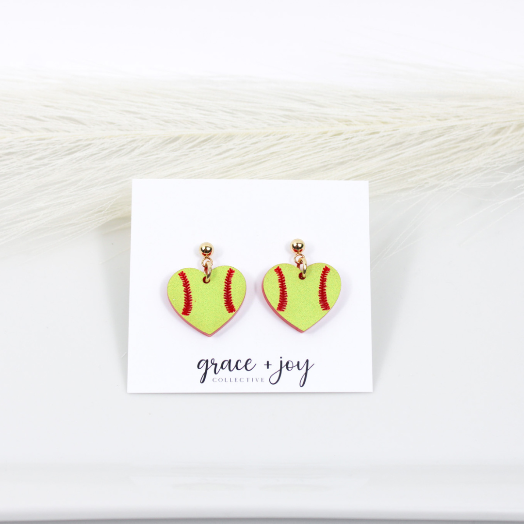 Softball Heart Earrings -Dangles image 0