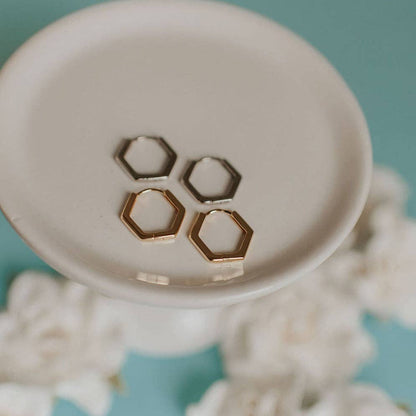 Hexagon Huggie Hoops