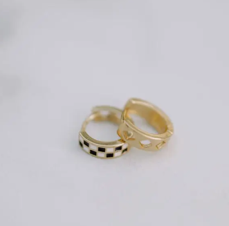 Checkered Hoop Earring - high quality gold filled image 8