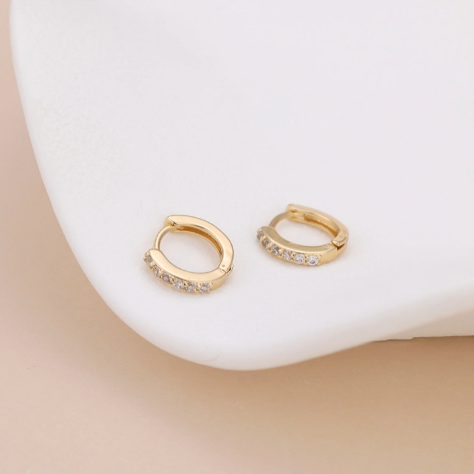 Paved Dainty Huggie Hoop Earrings - 18k gold plated image 5