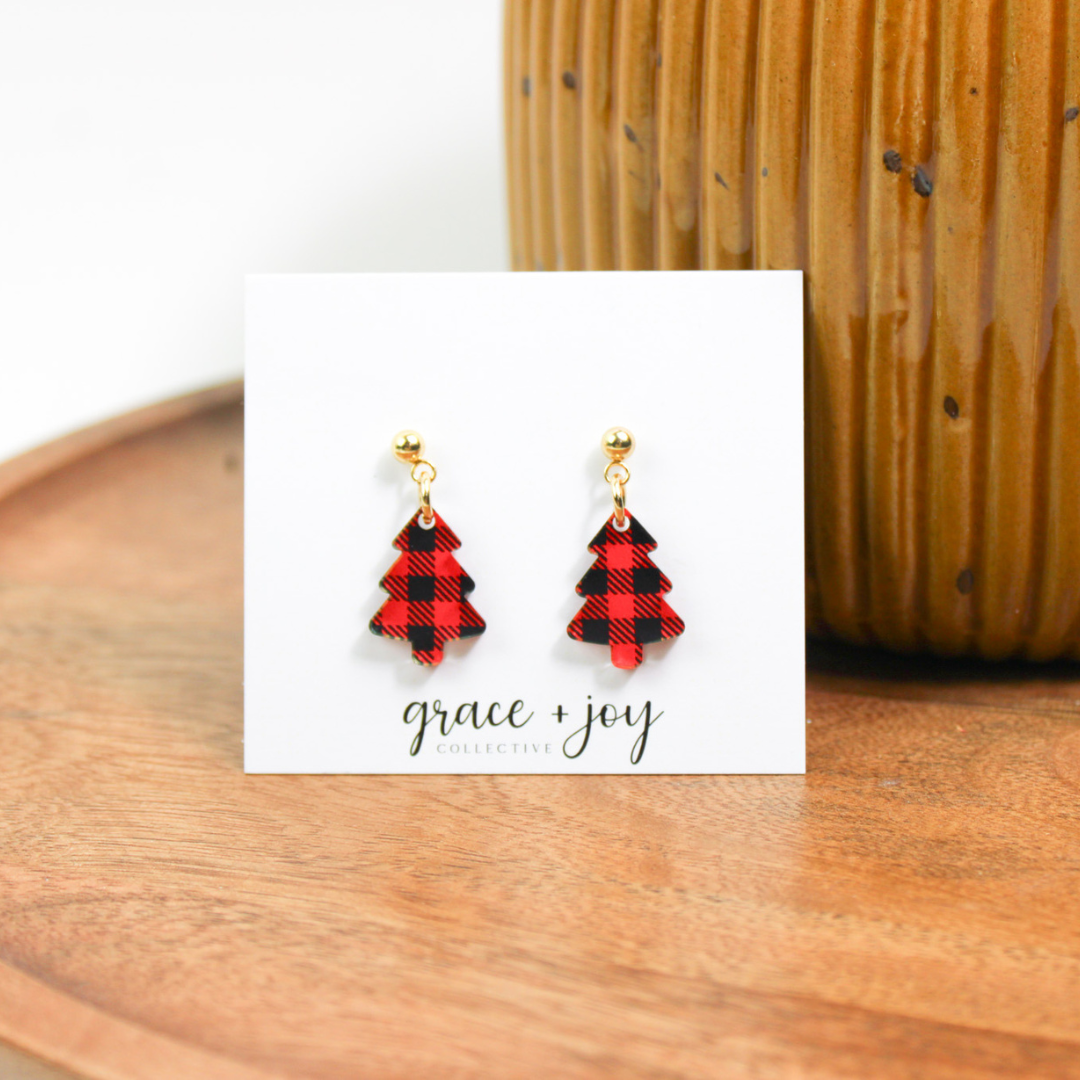 Buffalo Plaid Mini Christmas Tree Earrings image 1