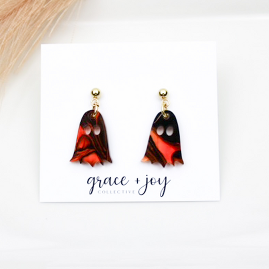 Orange and Black Ghost Earrings - Dangle image 1