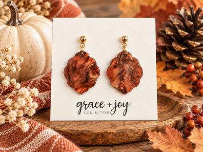 Fall Bronze Marble Scallop Earrings