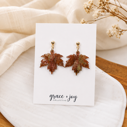 Brown Glitter Maple Leaf Earrings
