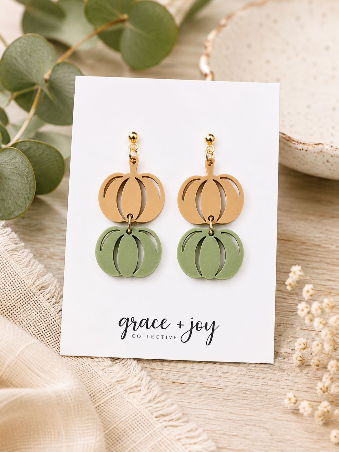 Green and Yellow Pumpkin Earrings