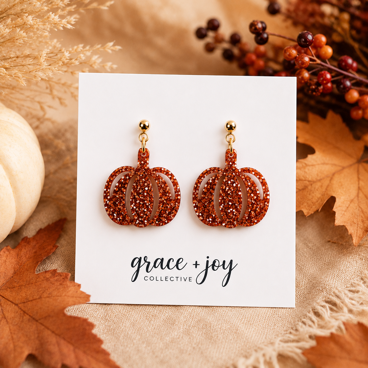 Glitter Orange Pumpkin Earrings