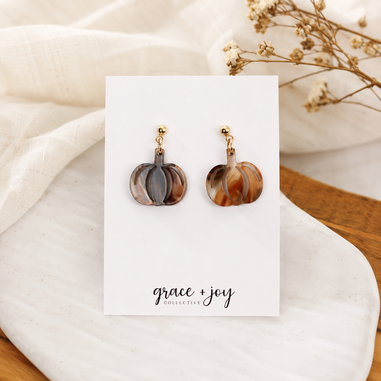 Brown Marble Pumpkin Earrings