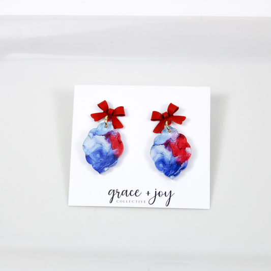 Red, White and Blue Tie Dye Scalloped Earrings