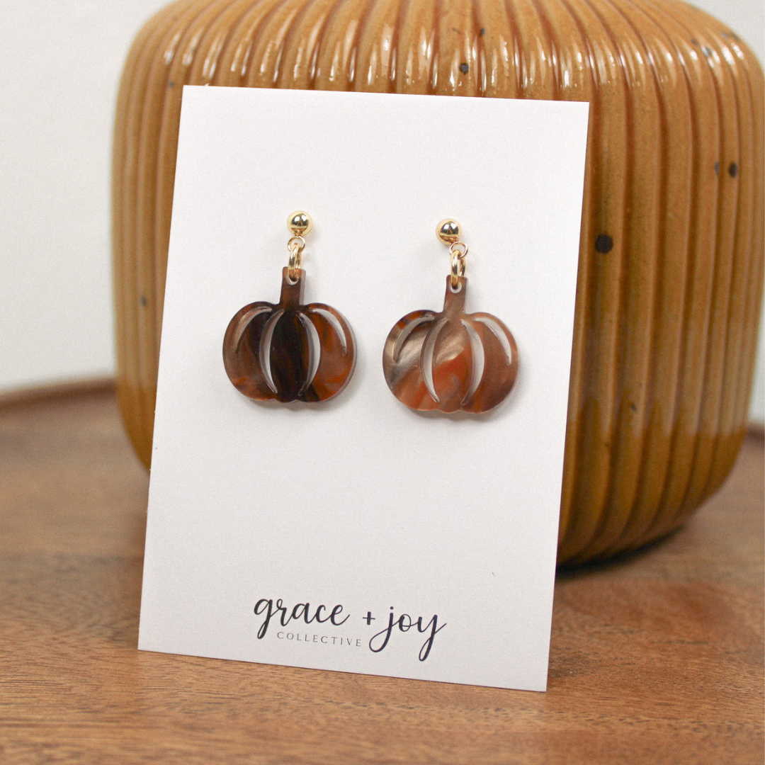 Brown Marble Pumpkin Earrings