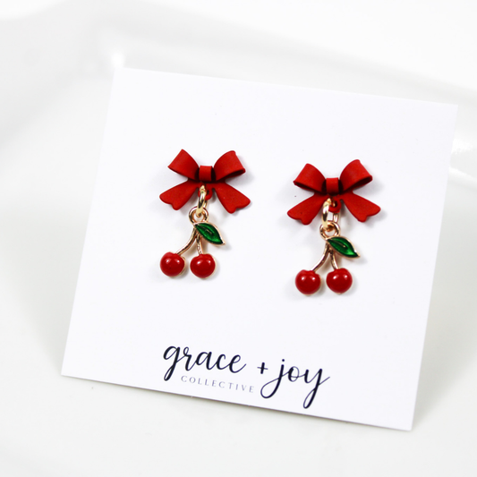 Cherry Earrings with Bow
