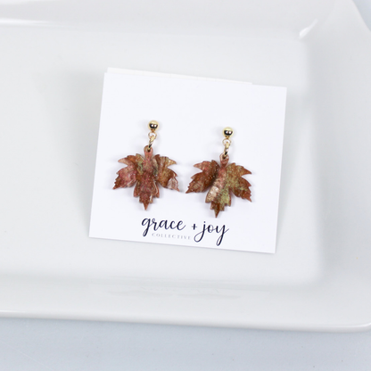 Brown Glitter Maple Leaf Earrings