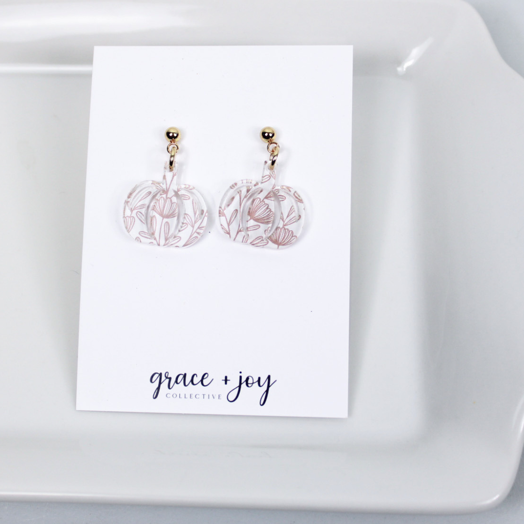Orange Floral Pumpkin Earrings