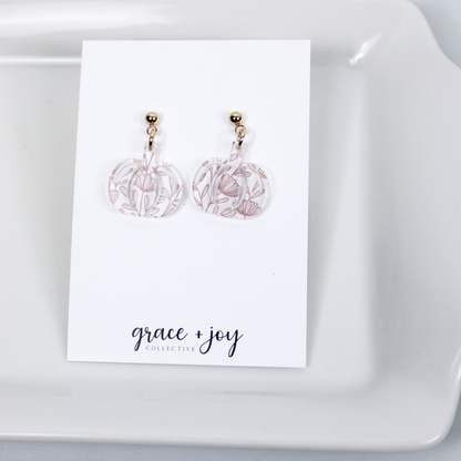 Orange Floral Pumpkin Earrings