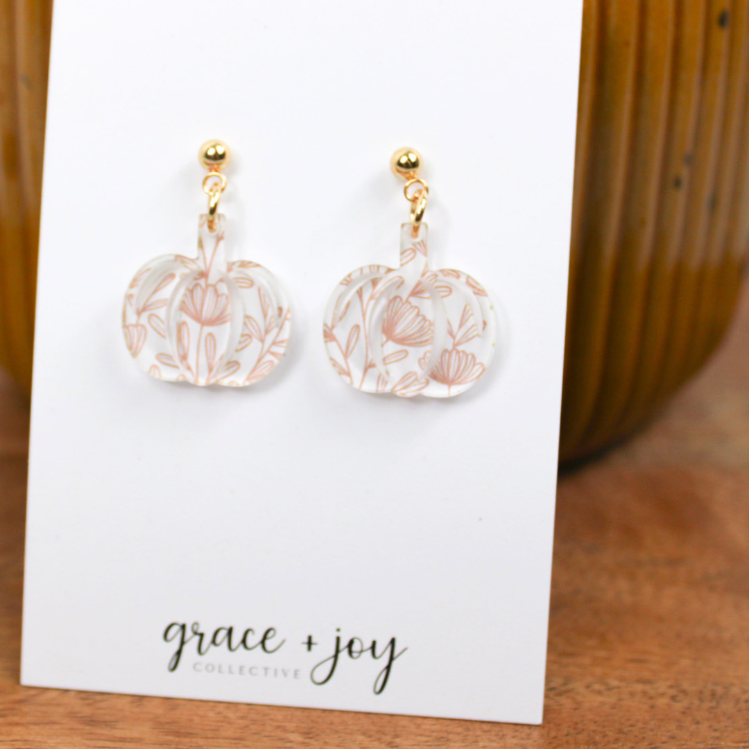 Orange Floral Pumpkin Earrings