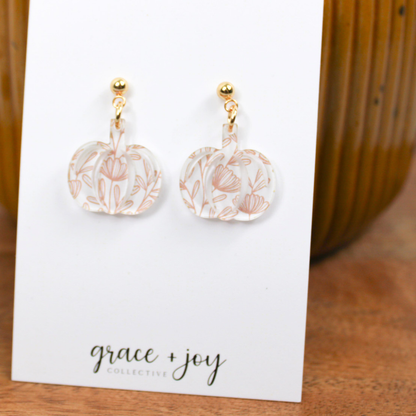 Orange Floral Pumpkin Earrings