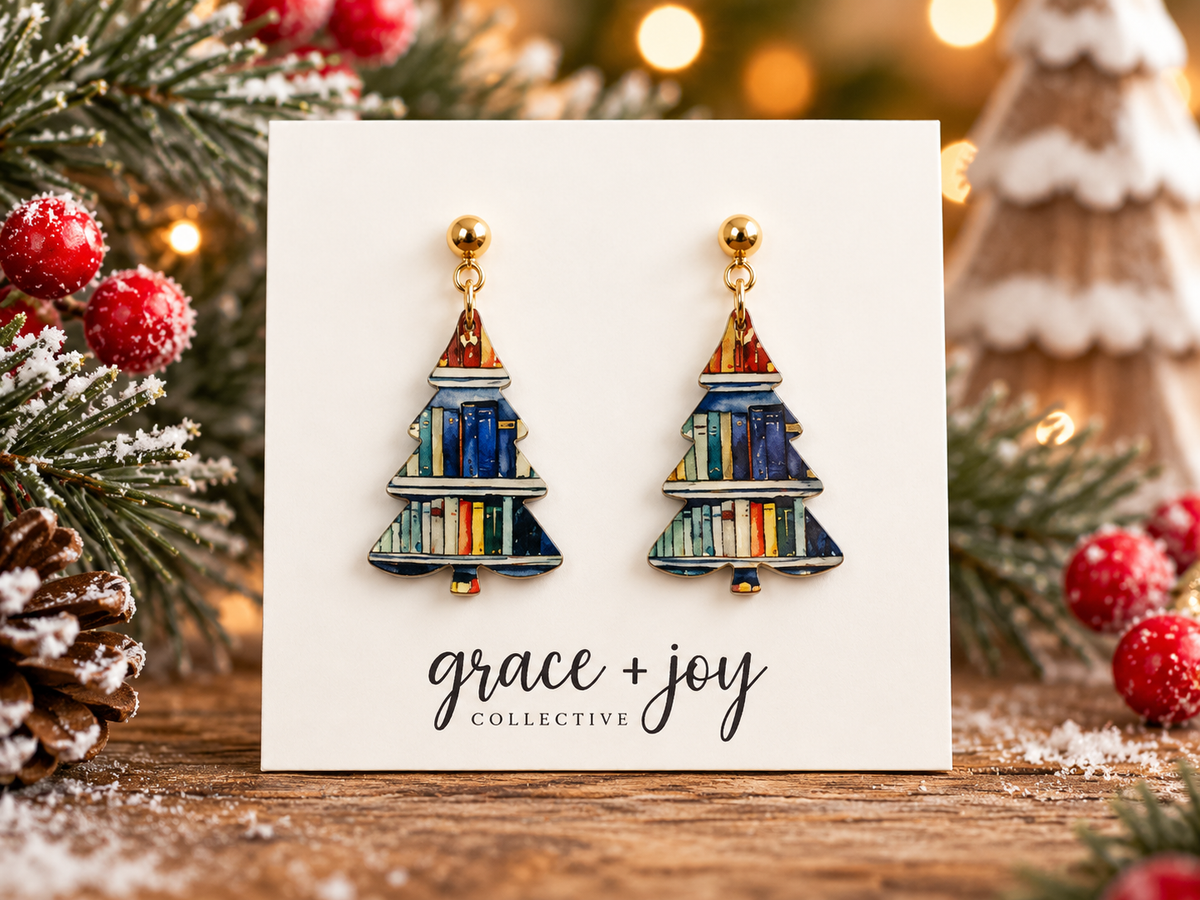 Book Christmas Tree Earrings